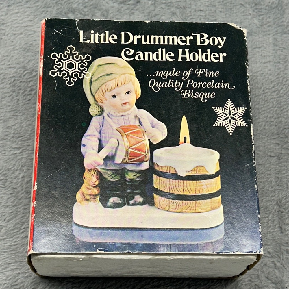 Vintage 1979 Little Drummer Boy Porcelain Bisque Candle Holder Figurine FC636